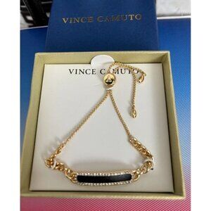 Vince Camuto Gold-Tone Mixed Chains Black & Crystal Pave Sliding Bracelet